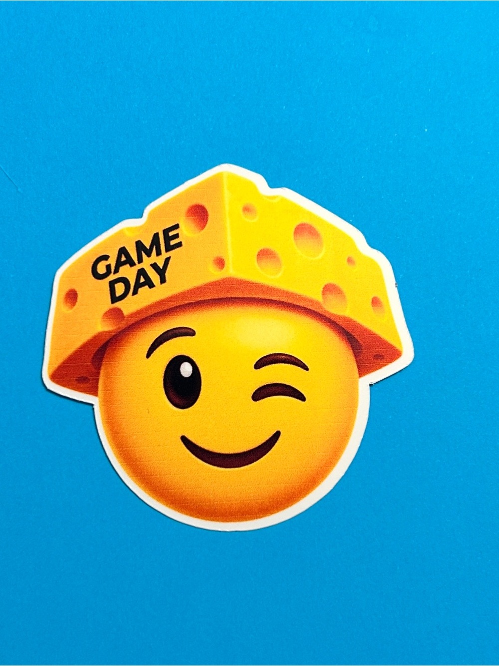 Game Day Wink Emoji Sticker 5pc – Yellow Cheese Hat
